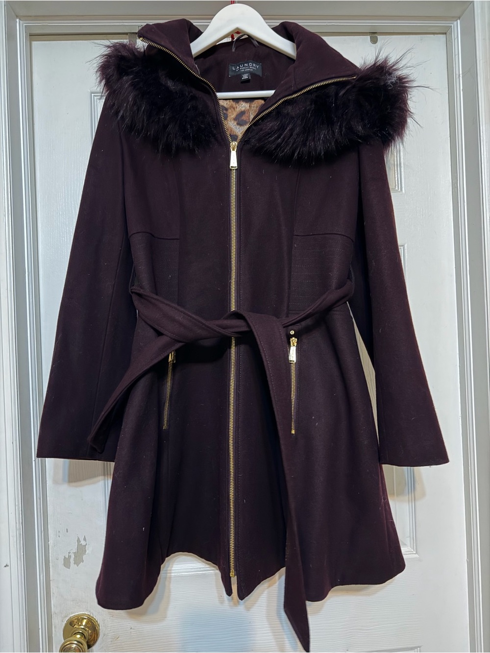 Laundry by Shelli Segal Faux Fur Hooded Coat burgundy